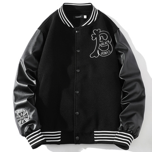 23秋新款毛呢PU拼接棒球服男字母刺绣夹克外套XZ311A-JK112-P85图片
