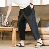 爆25咖啡厅夏条纹撞色棉麻九分男灯笼裤萝卜裤锥形哈伦裤K161-p50，男装休闲裤，星座311A