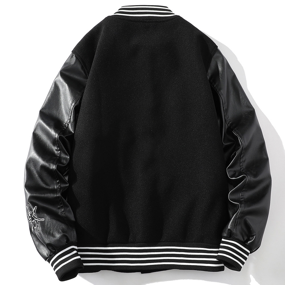 23秋新款毛呢PU拼接棒球服男字母刺绣夹克外套XZ311A-JK112-P85,男装夹克,星座311A
