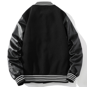 23秋新款毛呢PU拼接棒球服男字母刺绣夹克外套XZ311A-JK112-P85图片