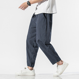 无影墙爆25春夏棉麻宽松条纹九分灯笼萝卜哈伦裤XZ311A-K012-P50，男装休闲裤，星座311A