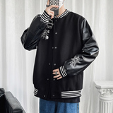 25春新款毛呢PU拼接棒球服男字母刺绣夹克外套XZ311A-JK112-P80，男装夹克，星座311A