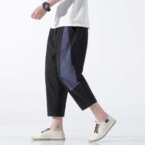 爆25条纹撞色风棉麻八分裤男灯笼裤萝卜裤锥形哈伦裤K107-p45,男装休闲裤,星座311A