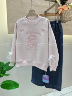 130-160码NGT深秋冬季女童加绒卫衣柔软甜美蕾丝侧边大童上衣