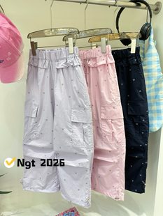 NGT夏季女童直筒裤工装裤速干锦棉洋气好搭爱心甜美中大童