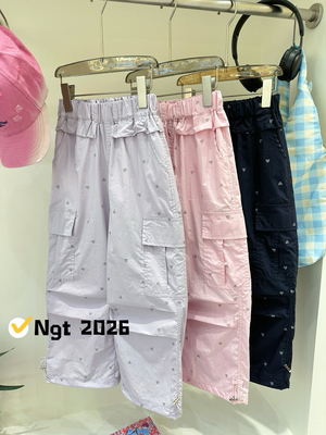 NGT夏季女童直筒裤工装裤速干锦棉洋气好搭爱心甜美中大童