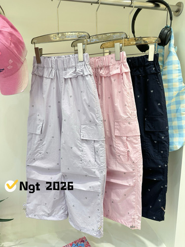 NGT夏季女童直筒裤工装裤速干锦棉洋气好搭爱心甜美中大童