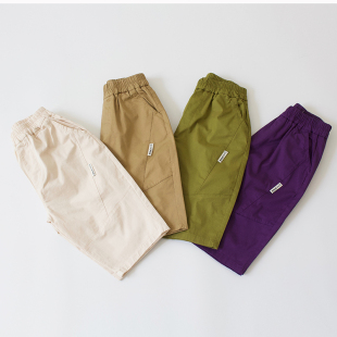 特价～中性款～夏季儿童休闲棉短裤四五分裤韩版裤子紫白绿色