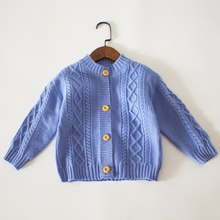 特价厚实柔软春秋冬儿童毛衣开衫外套清新蓝好搭甜美清新女宝宝