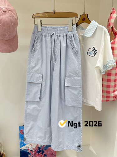 NGT冰川蓝140-160码夏季女童直筒裤锦棉舒适好搭裤脚两穿长裤