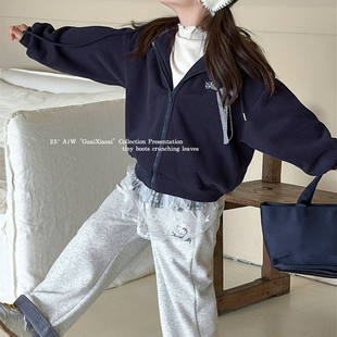 G120-160码深秋冬季女童加绒外套连帽兔耳朵羊羔绒柔软甜美好搭