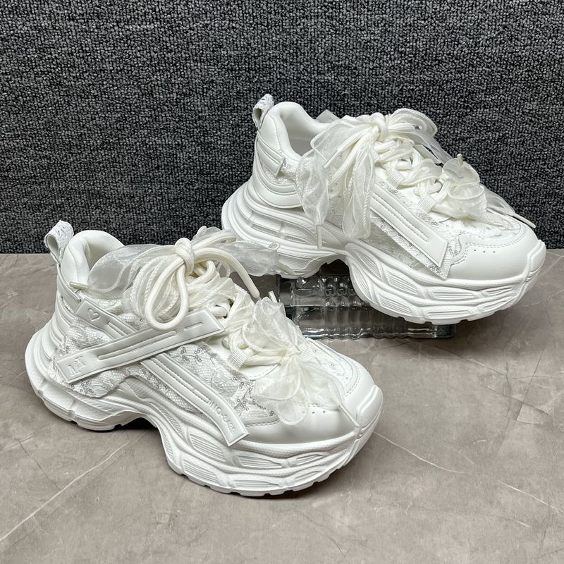 7厘米厚底增高白色老爹鞋女2025春秋新款蝴蝶结圆头透气百搭轻便