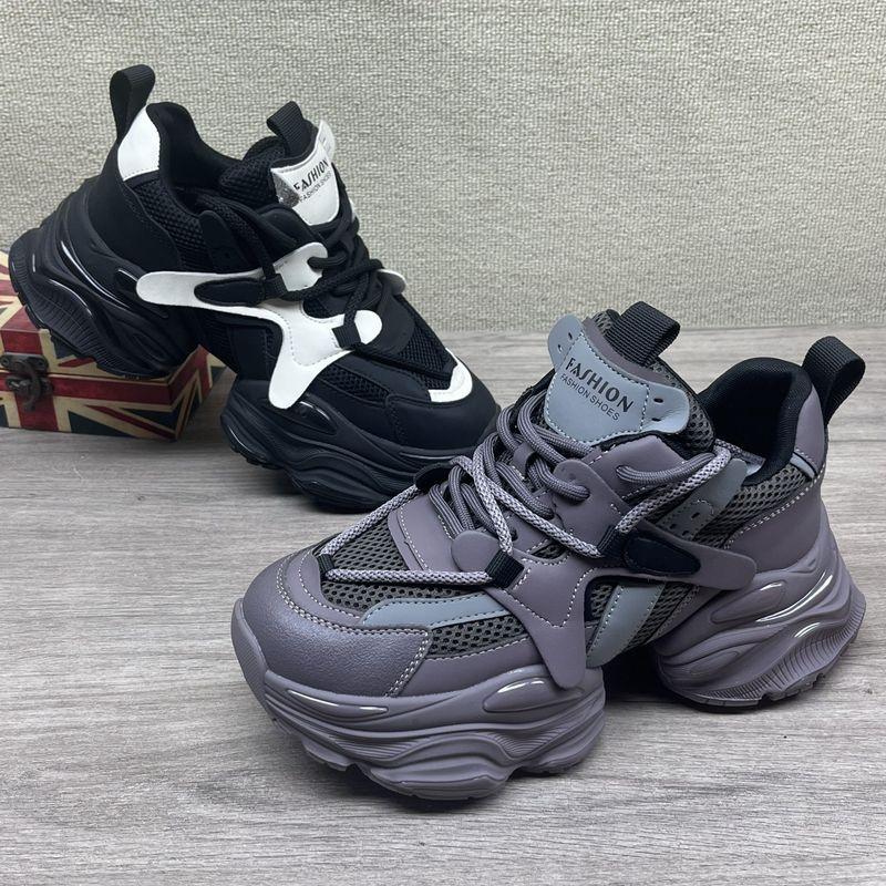 欧洲站厚底增高超火真皮老爹鞋2025年新春款机车运动网面休闲女鞋