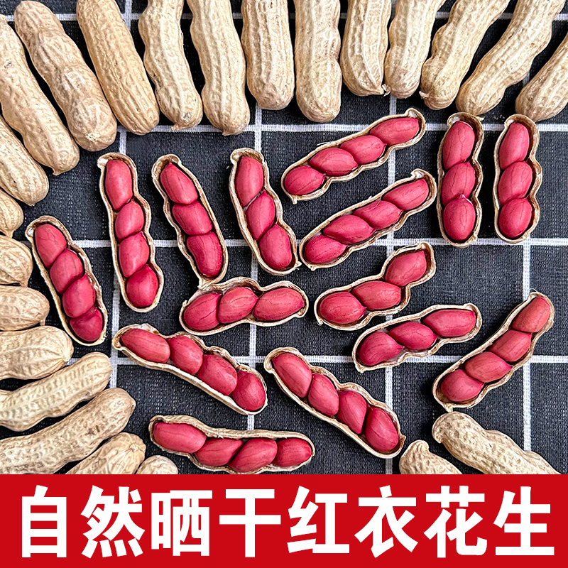 红皮生花生带壳四粒红新鲜