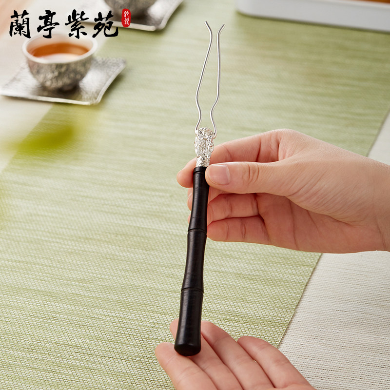 S999纯银龙头壶叉纯手工中式复古竹节防烫银壶夹子功夫茶具配件