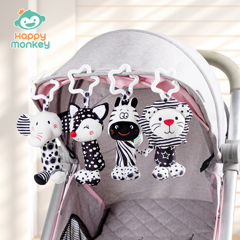 HAPPY MONKEY新生儿风铃早教玩具视觉激发0-18月宝宝黑白床铃挂件