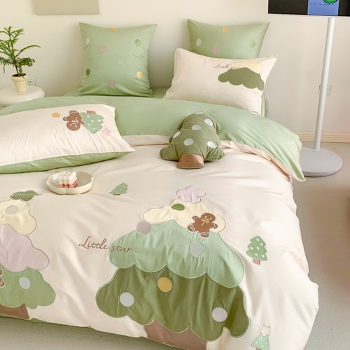 送抱枕！小清新100S长绒棉四件套