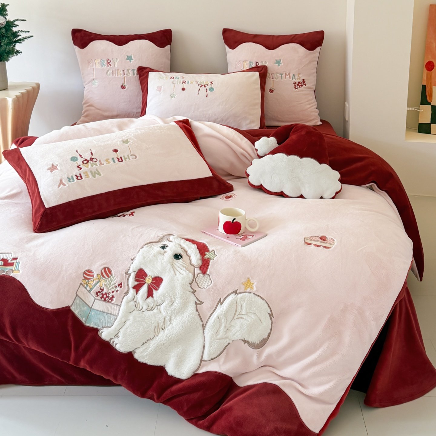 冬季少女心卡通加厚牛奶绒四件套儿童可爱猫咪珊瑚绒被套床上用品,床上用品,床品套件/四件套/多件套,淘宝优惠券,粉丝福利购,淘宝优惠卷