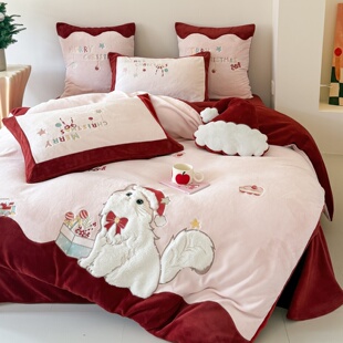 冬季少女心卡通加厚牛奶绒四件套儿童可爱猫咪珊瑚绒被套床上用品