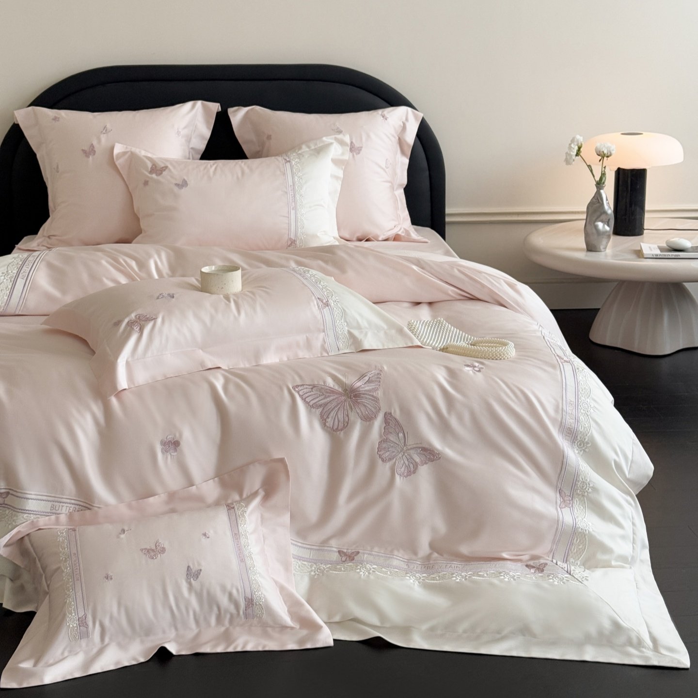 少女超柔长绒棉床单四件套小清新蝴蝶刺绣高级感纯棉全棉被套床品