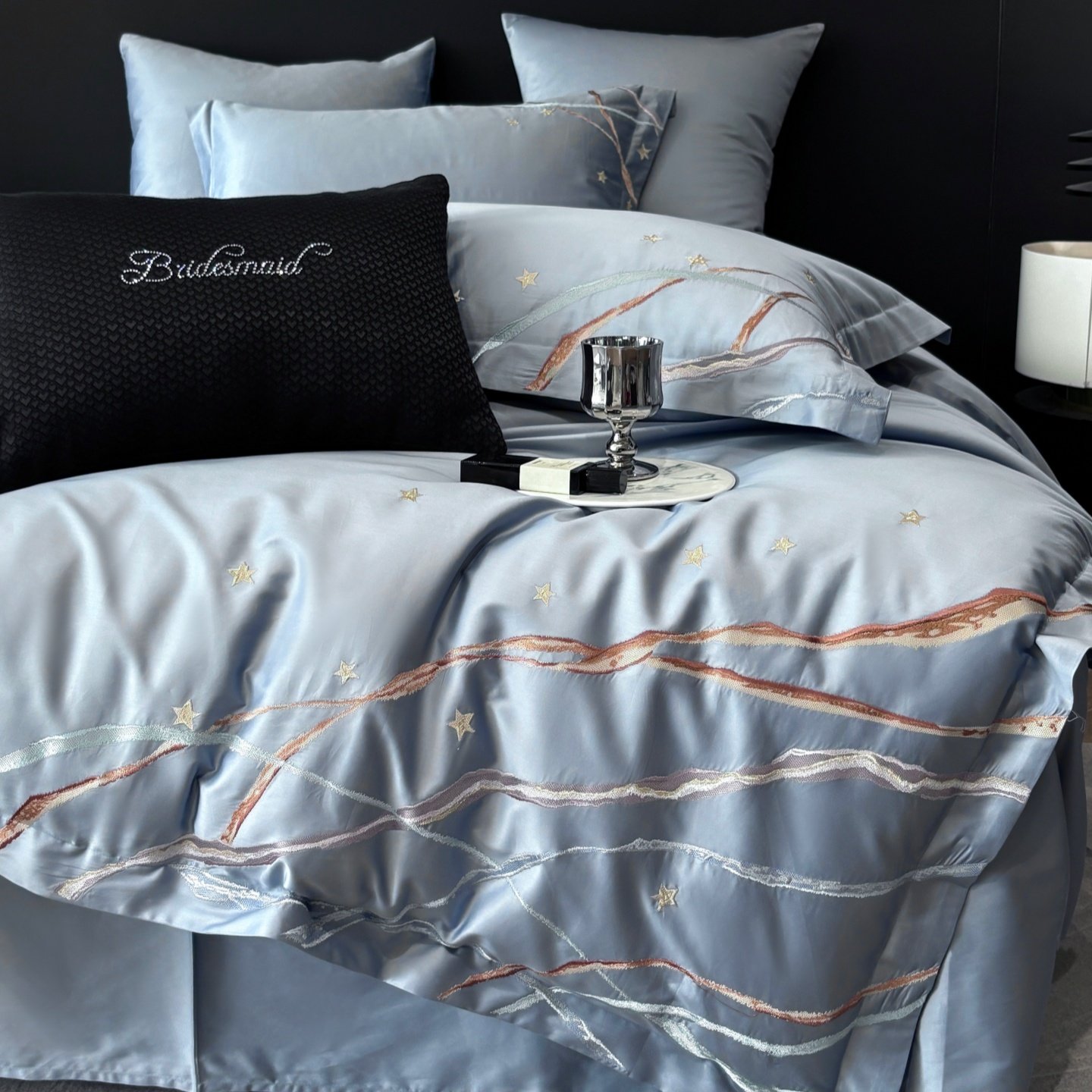 高级感简约100支长绒棉四件套全棉纯棉星星刺绣被套床单床上用品4,床上用品,床品套件/四件套/多件套,淘宝优惠券,粉丝福利购,淘宝优惠卷