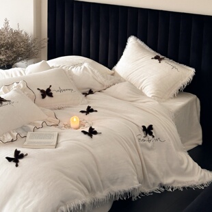 法式冬季轻奢高级感加厚牛奶绒四件套少女心保暖公主风珊瑚绒床品