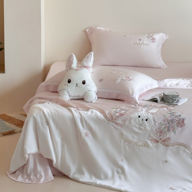 夏季卡通风可爱兔子双面天丝夏凉被四件套少女心凉感丝滑床上用品