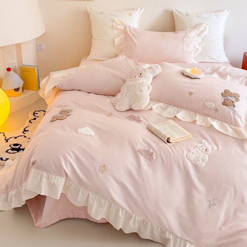 送抱枕！卡通刺绣长绒棉四件套