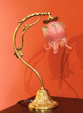 【ZC·宗宸家居】花绯盏-欧法式复古黄铜枝蔓粉玻璃灯罩花漾台灯