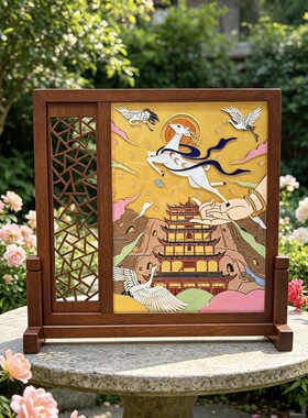 中式低温珐琅敦煌九色鹿屏风摆件书房茶室玄关桌面装饰商务伴手礼