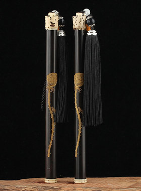 黑檀木长款印金莲蓬线香筒复古带香插实木香管存储线香盒木制香桶