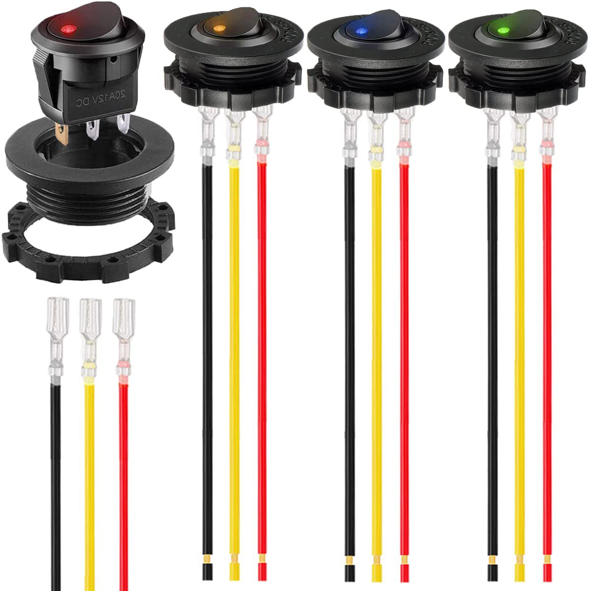 KCD1船型开关 汽车改装开关3脚12V20A翘板开关带面板带线