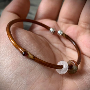 3mm鸡血藤极细款手镯子纯手工镶嵌天然木质手环学生礼物藏式木镯