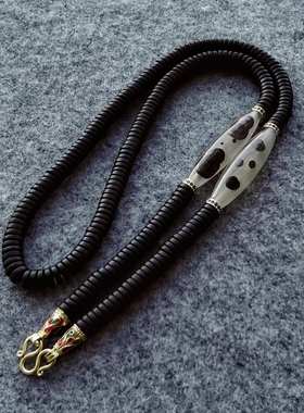 高端文玩项链  天然蒙天珠乌木珠唐卡吊坠配绳