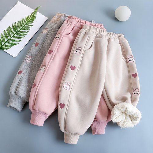 女童冬季加绒小兔束脚运动长裤
