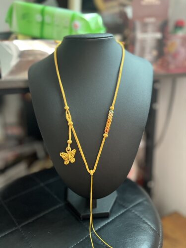 原创新款纯手工编织八股桃花蝴蝶可调节项链绳女士精美毛衣链