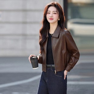百搭皮夹克上衣 小个子洋气短款 复古翻领PU皮衣外套女2026春季 新款