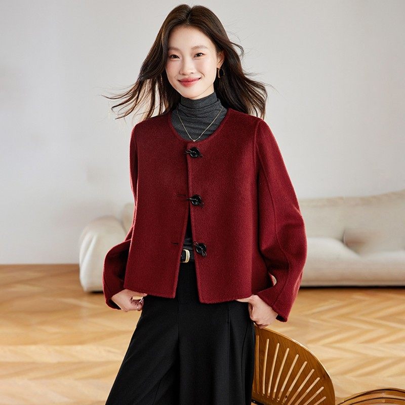 超漂亮红色羊毛呢外套女秋冬火爆新中式气质时尚减龄显白国风上衣,女装/女士精品,短外套,淘宝优惠券,粉丝福利购,淘宝优惠卷