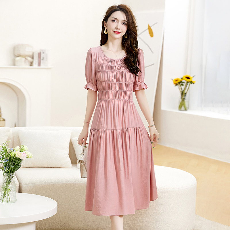 雪纺连衣裙女2025年夏季新款收腰时尚中长款宽松显瘦别致漂亮裙子