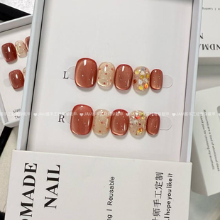 红茶奶冻 新款纯手工穿戴甲短款波点猫眼爆闪穿戴美甲高级感显白