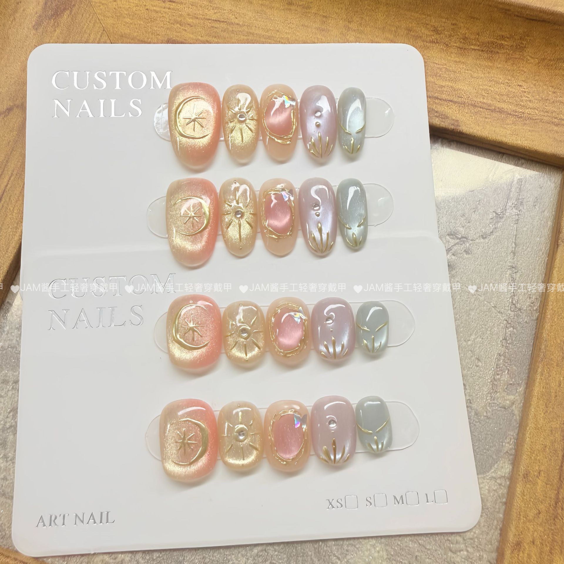 伊丽丝 新款纯手工穿戴甲短款猫眼手绘美甲高级感穿戴美甲片显白