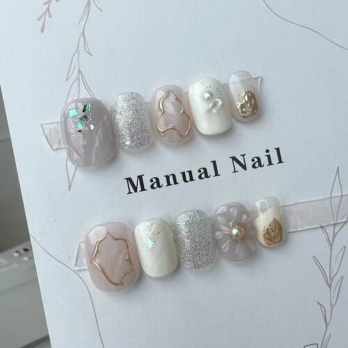 【布蕾奶芙】水滴花瓣纯手工穿戴甲短款紫色日常手工美甲贴光疗甲