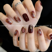 纯手工穿戴甲短款 红棕雾影 新款 焦糖红棕晕染穿戴美甲高级感显白