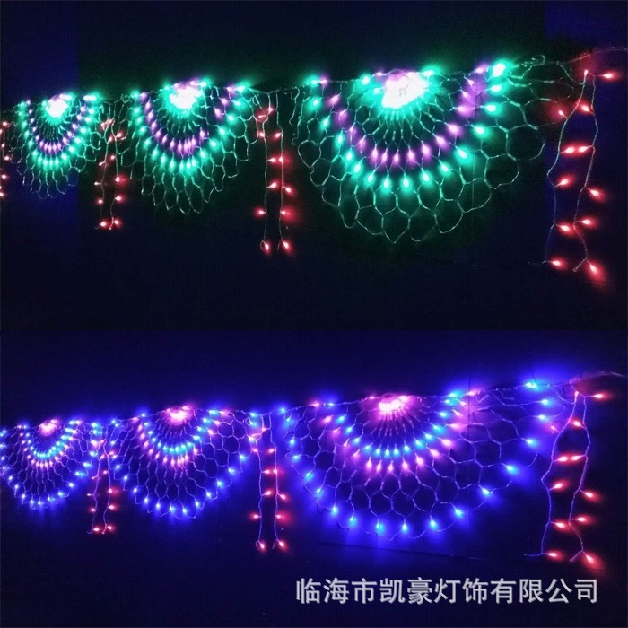工厂直销孔雀屏彩灯网灯闪灯串满天星圣诞过新年春节日装饰灯窗帘