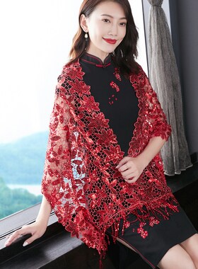 夏天婚礼妈妈宴会亮片配旗袍披肩