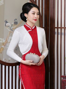 桑蚕丝针织春季温柔风旗袍小披肩