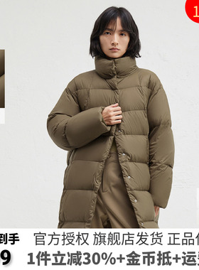 播黑色中长款直筒宽松羽绒服女冬季季新款立领保暖外套DDR4RD5115