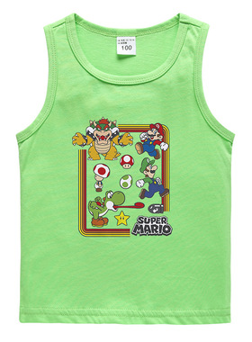 马里奥Mario衣服童装夏季儿童纯棉薄款外穿无袖背心男童女孩上衣