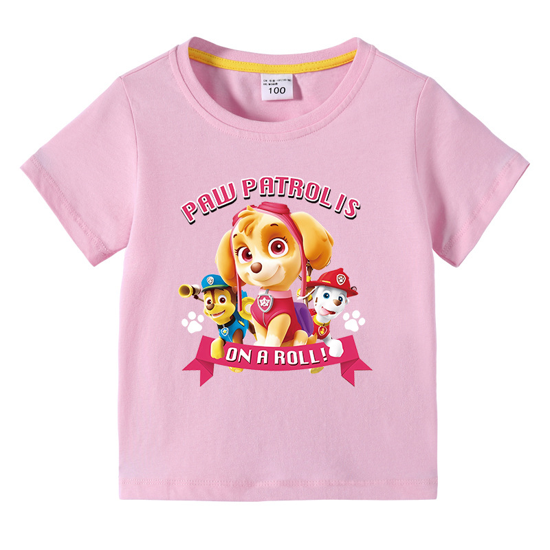 汪汪队PAW Patrol儿童夏装女童短袖T恤上衣2025新款童装粉色宝宝