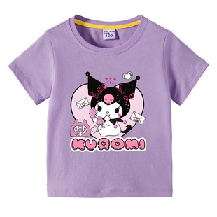 库洛米Kuromi童装韩版儿童夏装短袖T恤男女童宝宝中小童上衣纯棉
